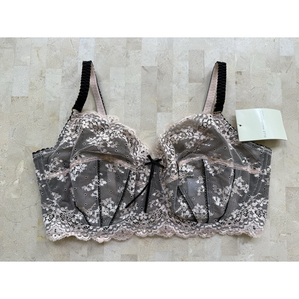 Elle Macpherson Lace Underwire Bra Panty 36E BLACK IVORY Boudoir Sexy Model NWT